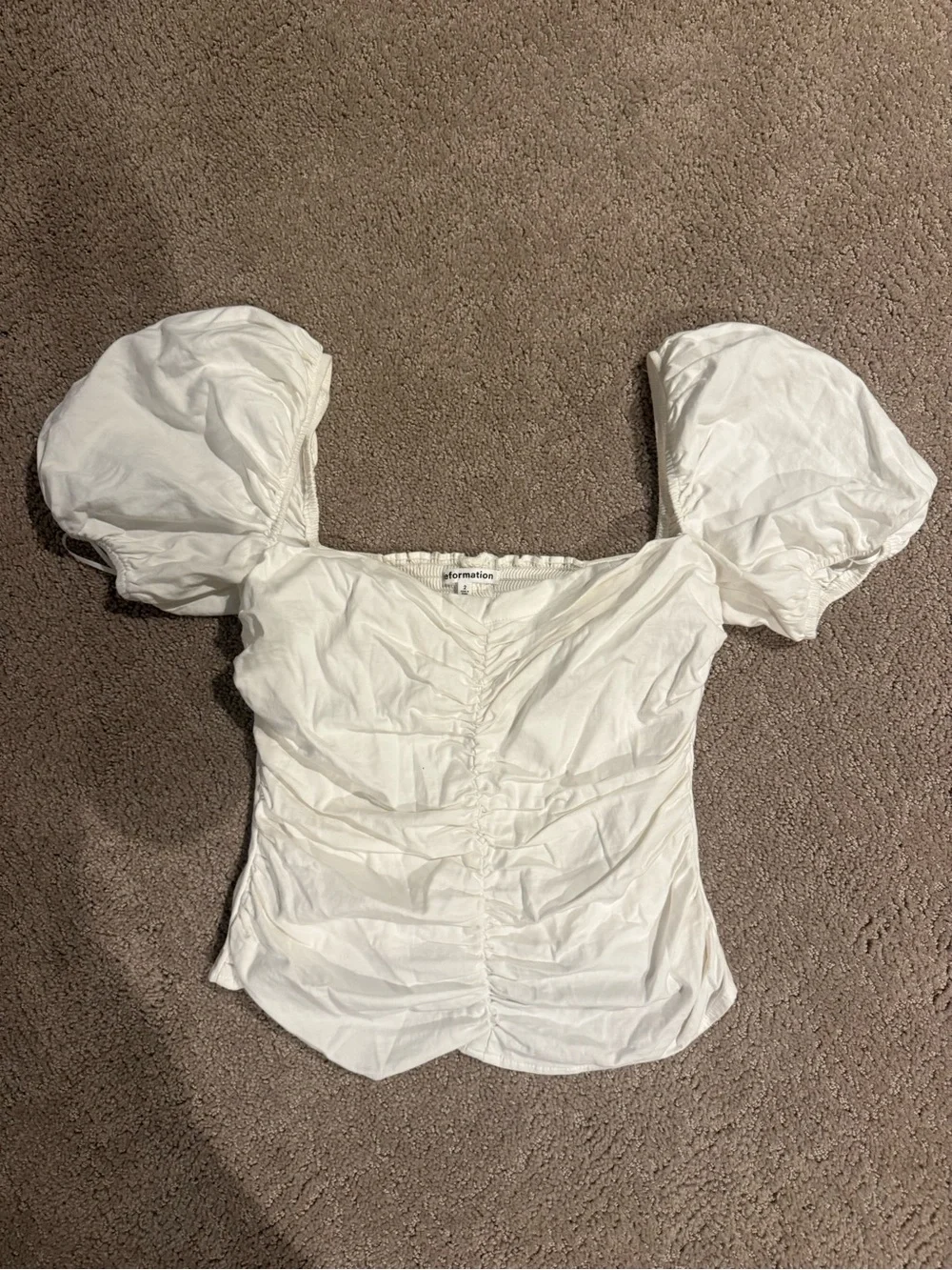 White Puff Sleeve Ruched Women’s Top